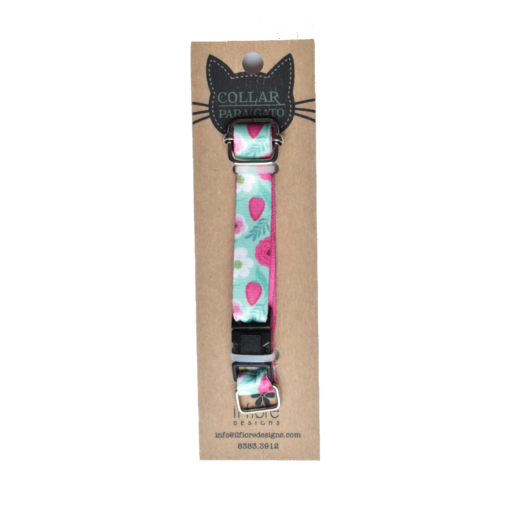 Collar Flores celeste y fucsia para gato